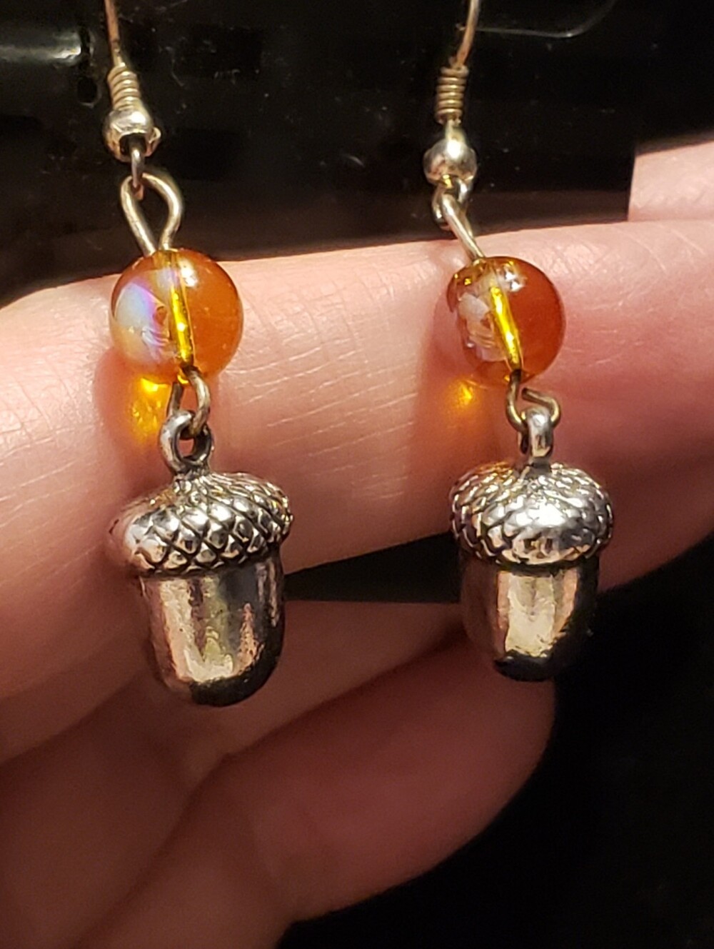 NEW Acorn & Czech Fire-polished Beads Dangle Earrings For Fall, Approx. 1.5".